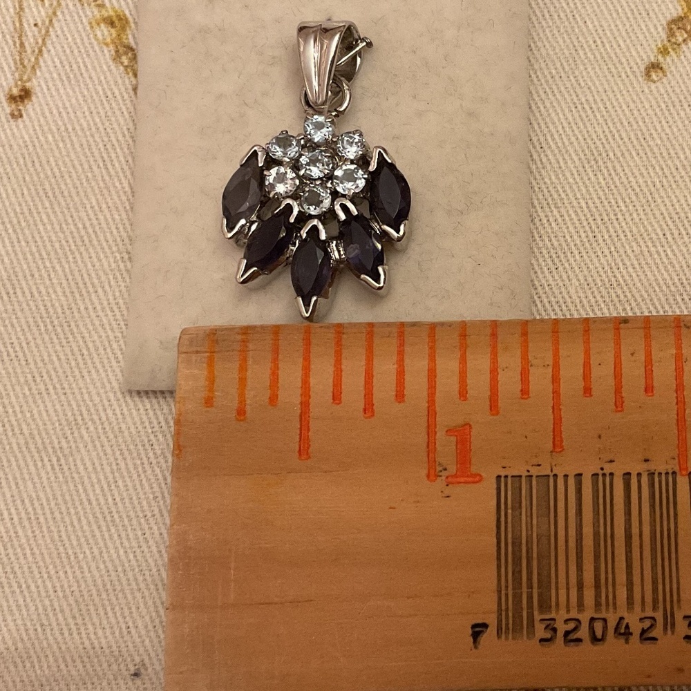 NWOT sterling SILVER TANZANITE/BLUE TOPAZ FLORAL PENDANT - Picture 11 of 11